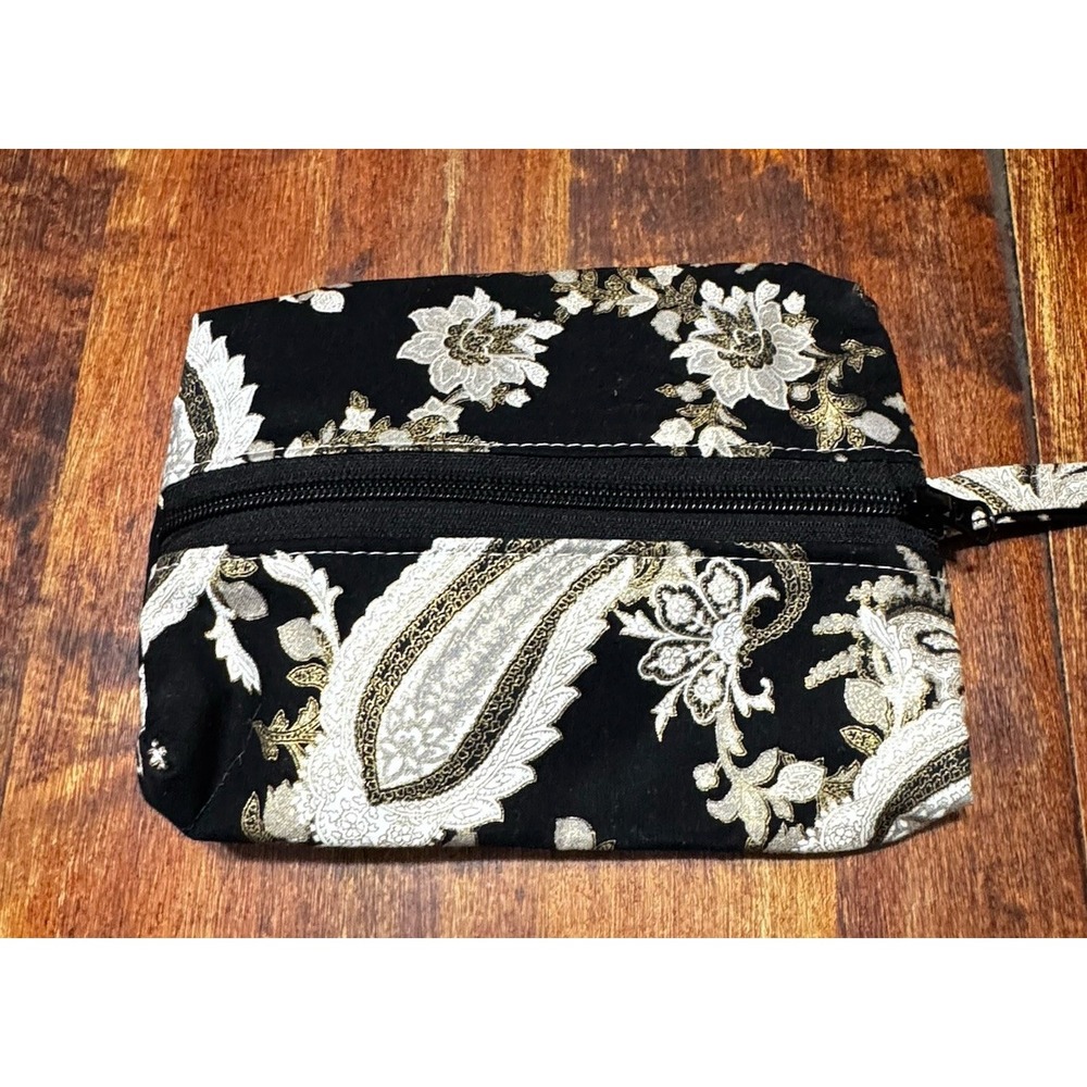 Tolietry/Tissue Zippered Bag Black & Gold Paisley Pouch Unbranded